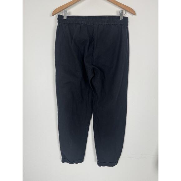 J.Crew Pants Black Linen Blend Pull On Tapered High Rise Drawstring 4 - Picture 2 of 7